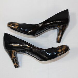 Nine West Black 3 ¼” Heel Dress Shoe with Leopard Print Heel‎ and Toe Size 8 ½ M